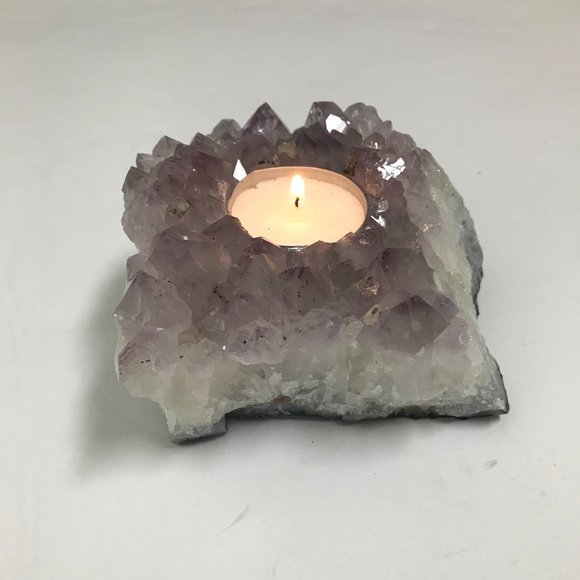 Large Raw Amethyst Cluster Tealight Candle Holder - Picture 3 of 6